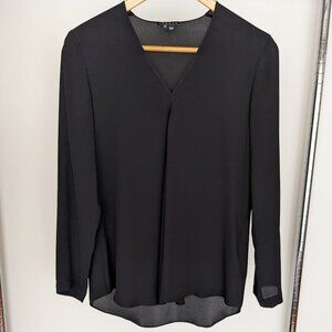 THEORY Meniph Long-Sleeve  V-Neck Blouse BLACK Size Petite Small
